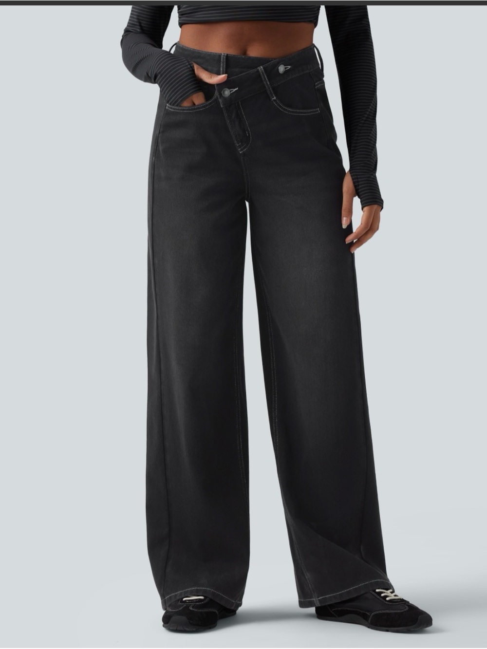 HALARA Black High-Waist Wide-Leg Jeans - Picture 2 of 4